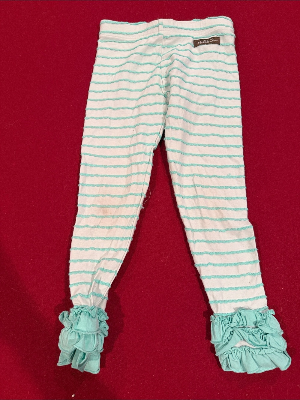 Matilda Jane White & Aqua Striped Ruffle Hem Leggings